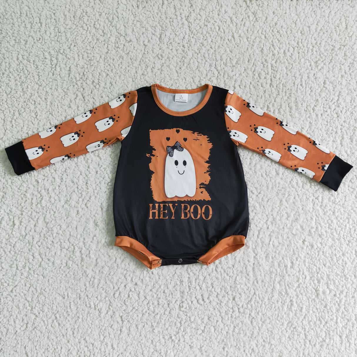 Hey boo ghost long sleeves baby Halloween romper