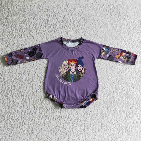 Purple witches long sleeves baby girls Halloween romper