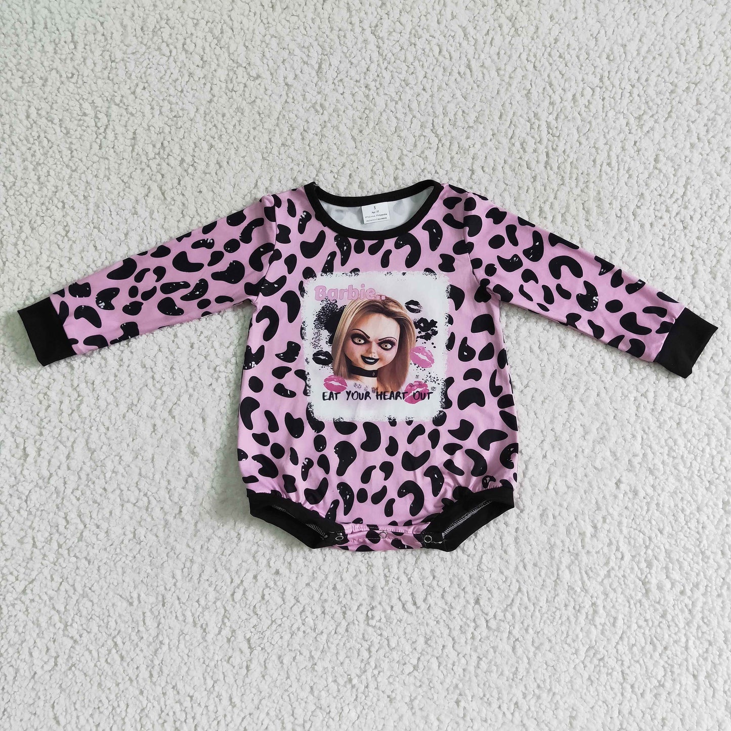 Eat your heart leopard baby girls Halloween romper