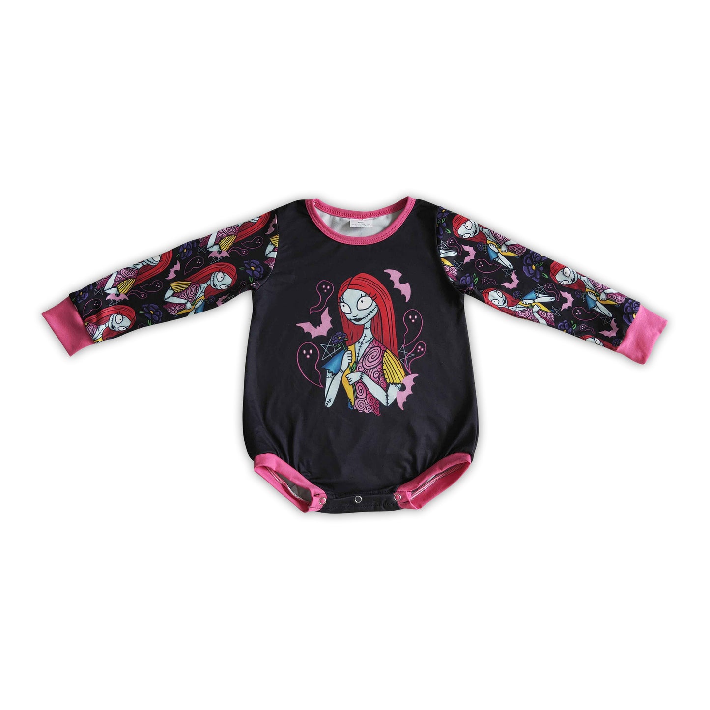 Patchwork skull long sleeves baby girls Halloween romper