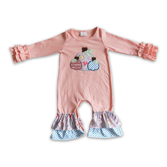 Pumpkin embroidery pink baby girls fall romper