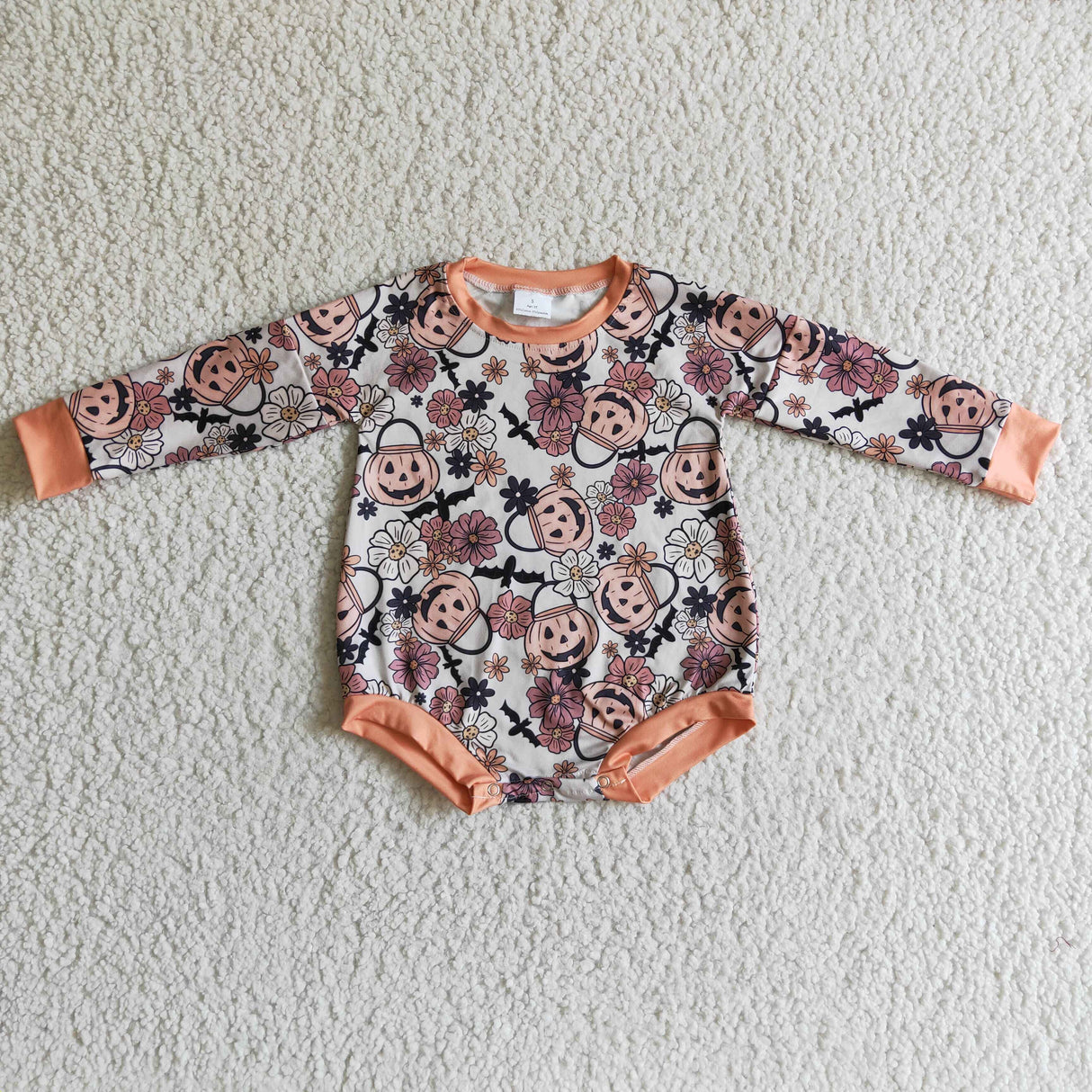 Pumpkin basket bat floral baby girls Halloween romper