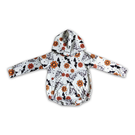 Long sleeves ghost floral baby kids hoodie romper