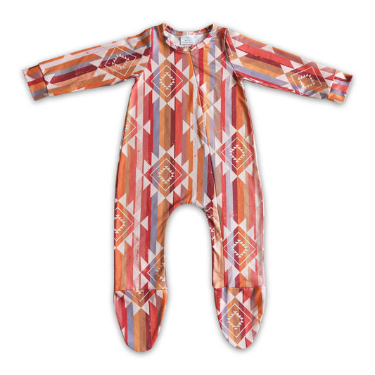 Stripe aztec baby western footed zip coverall