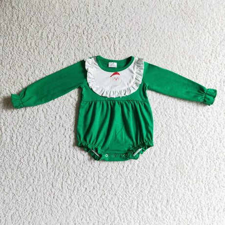 Santa print green romper baby Christmas bubble
