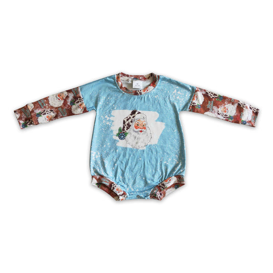 Turquoise santa cow print baby girls western Christmas romper