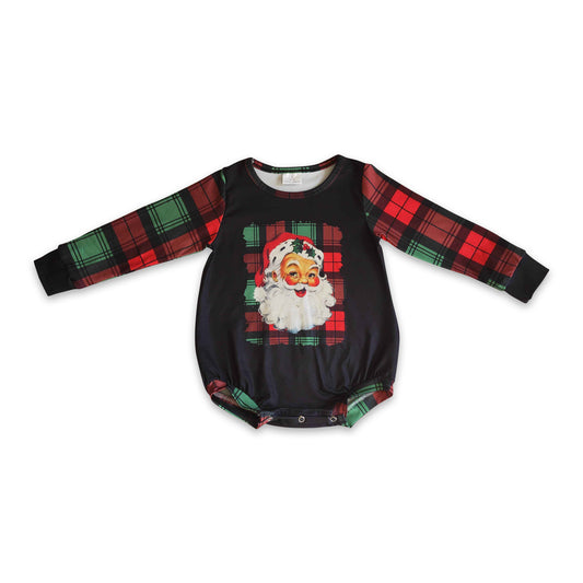 Plaid santa print long sleeves baby girls Christmas romper