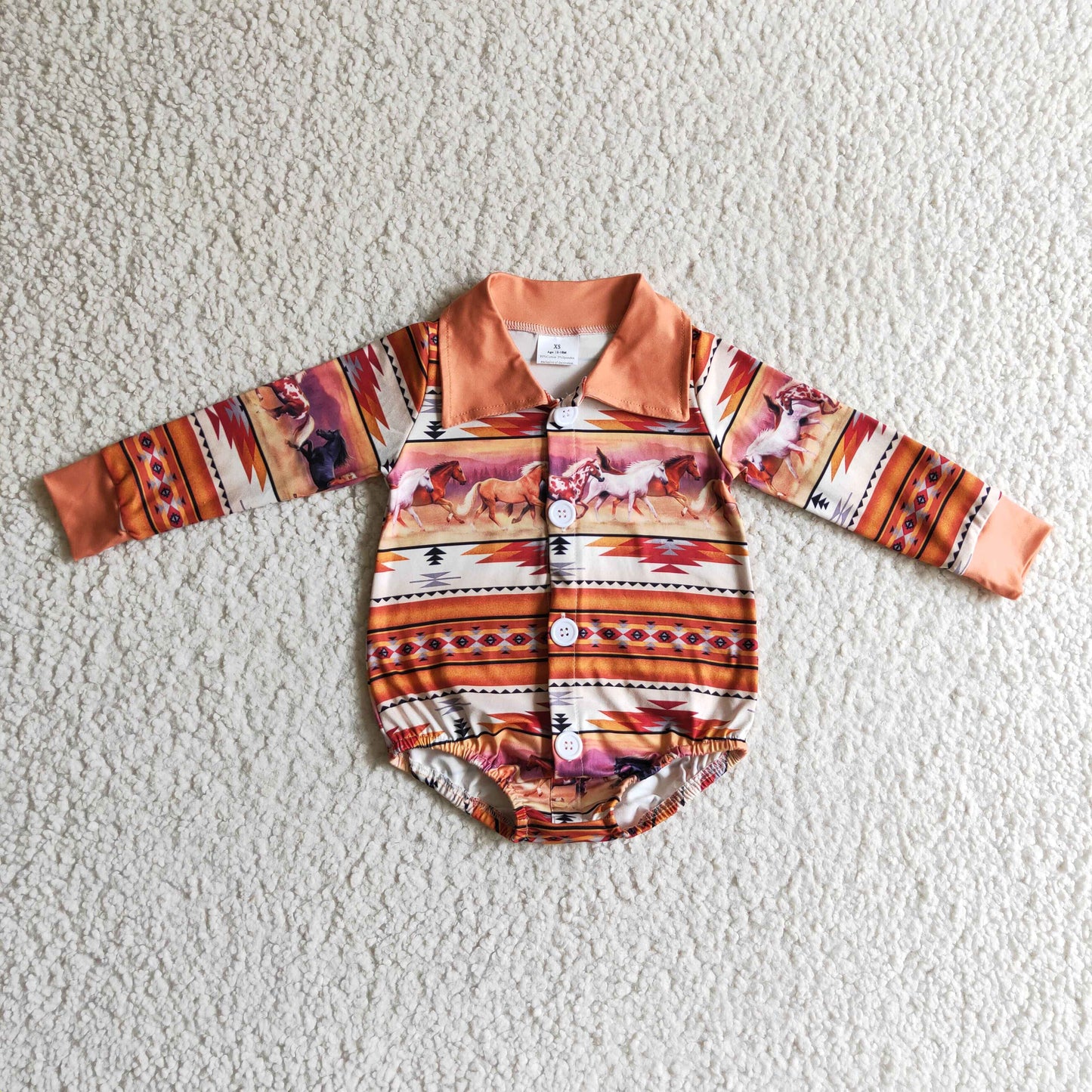 Orange horse aztec baby boy western romper