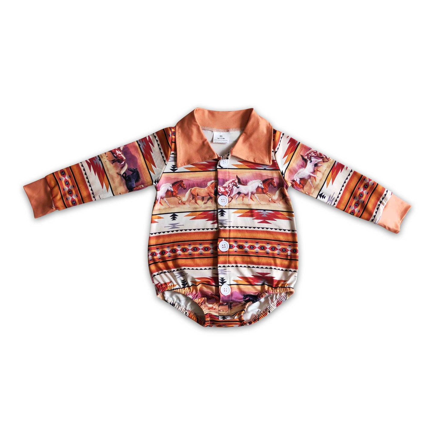 Orange horse aztec baby boy western romper