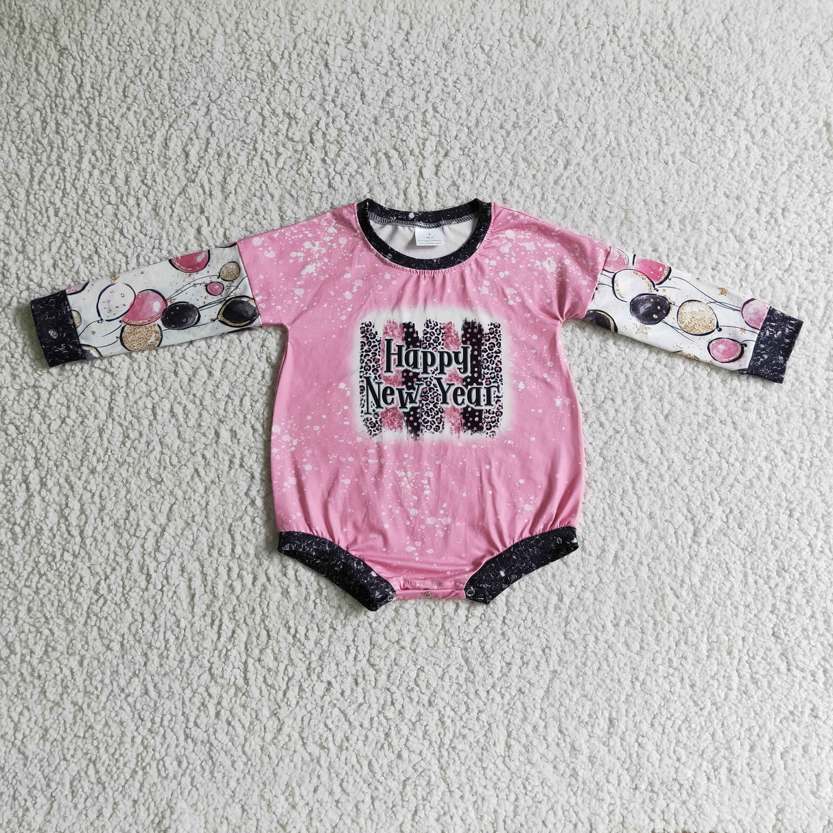 Happy New Year balloon long sleeves baby girls romper
