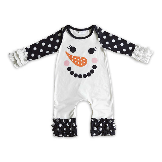 Snowman black polka dots baby girls winter romper