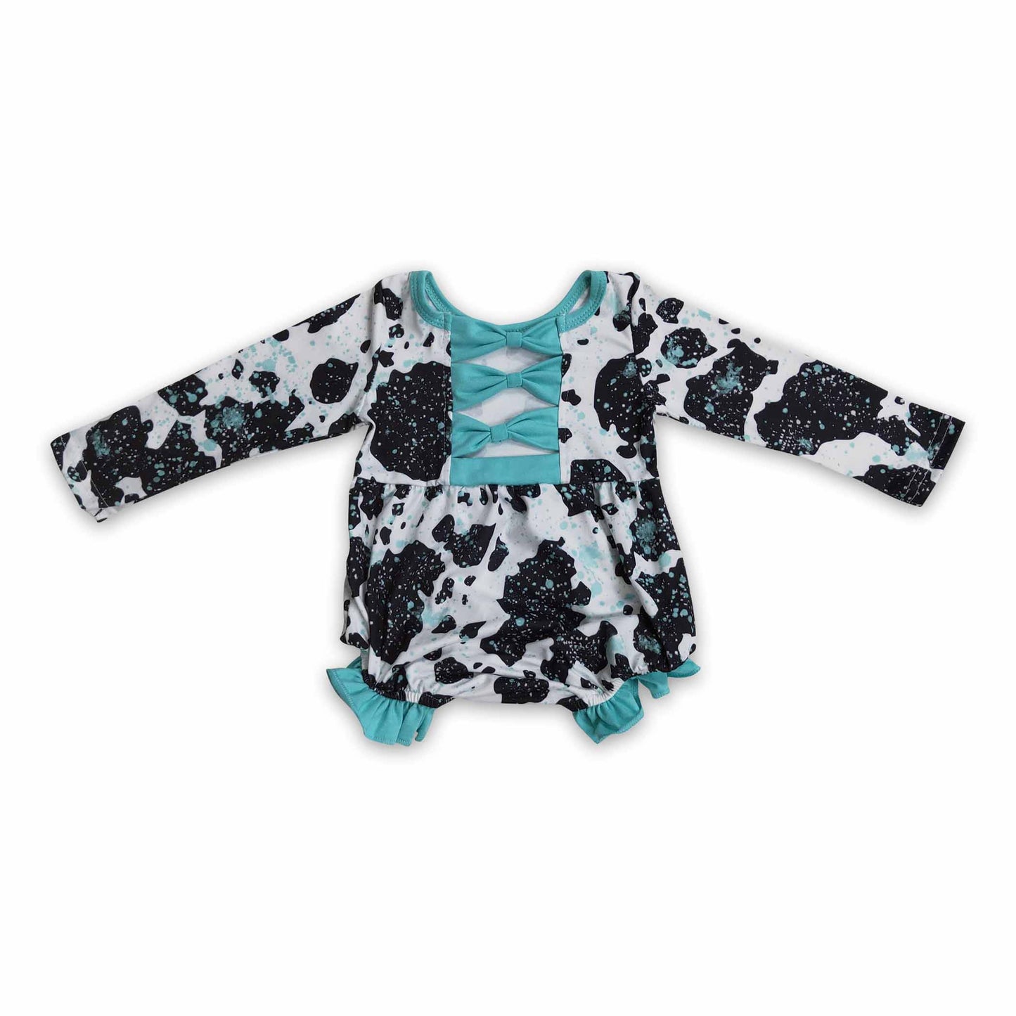 Cow bow long sleeves baby girls romper