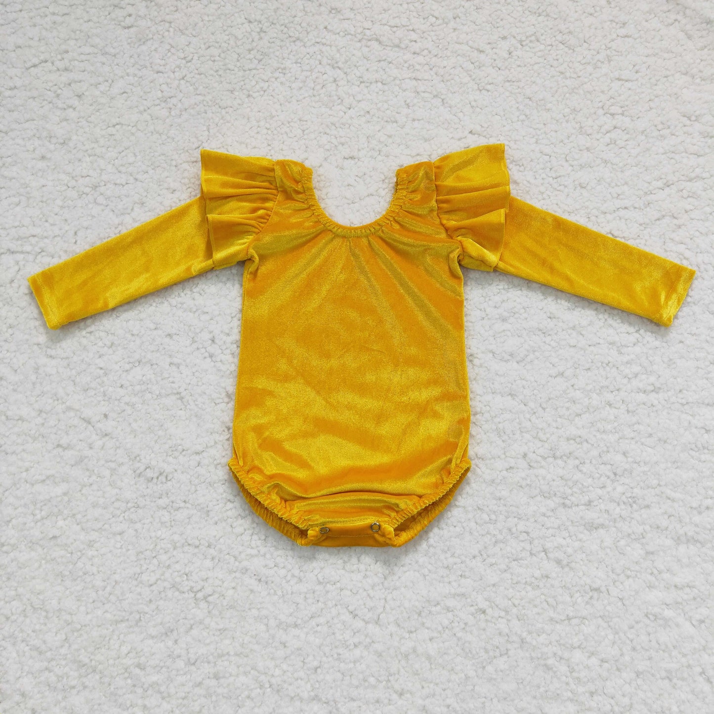 Yellow velvet long sleeves romper baby girls leotard