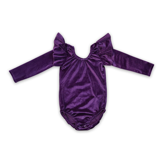 Purple velvet long sleeves romper baby girls leotard