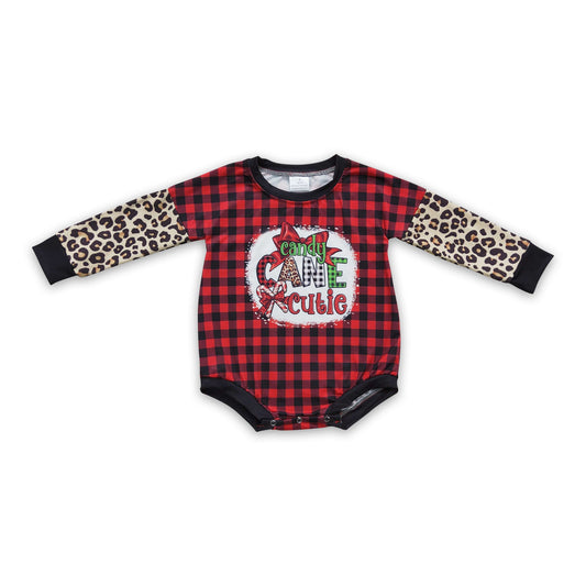 Candy cane cutie plaid leopard baby girls Christmas romper