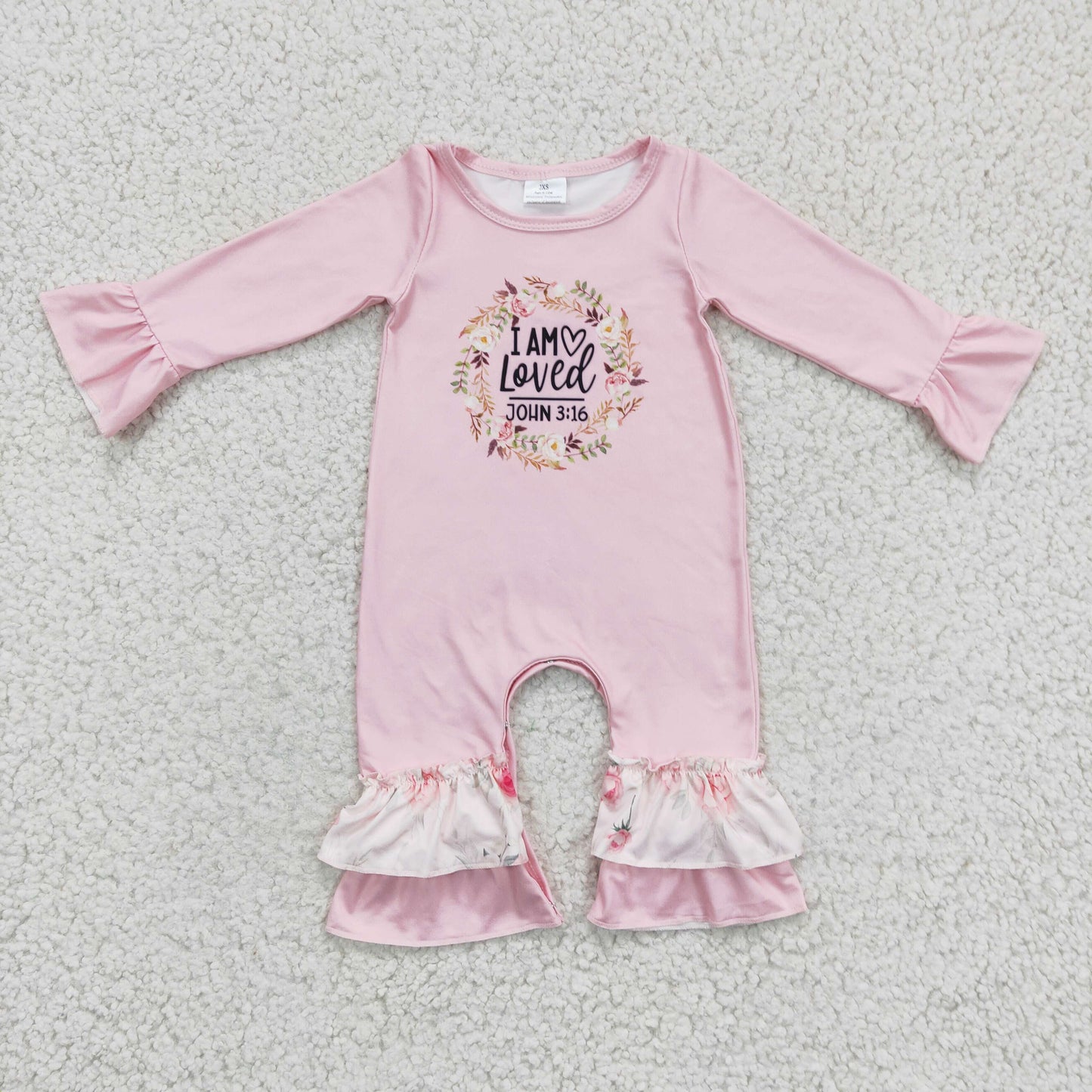 I am loved floral pink cute baby girls romper