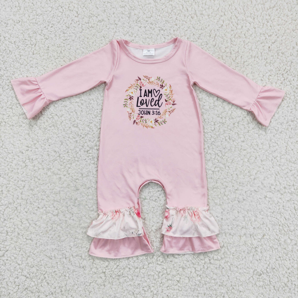 I am loved floral pink cute baby girls romper