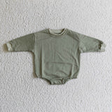 Olive cotton long sleeves baby girls sweater romper