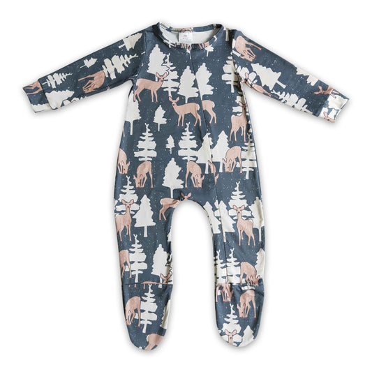 Deer Christmas tree baby kids footed zipper coverall