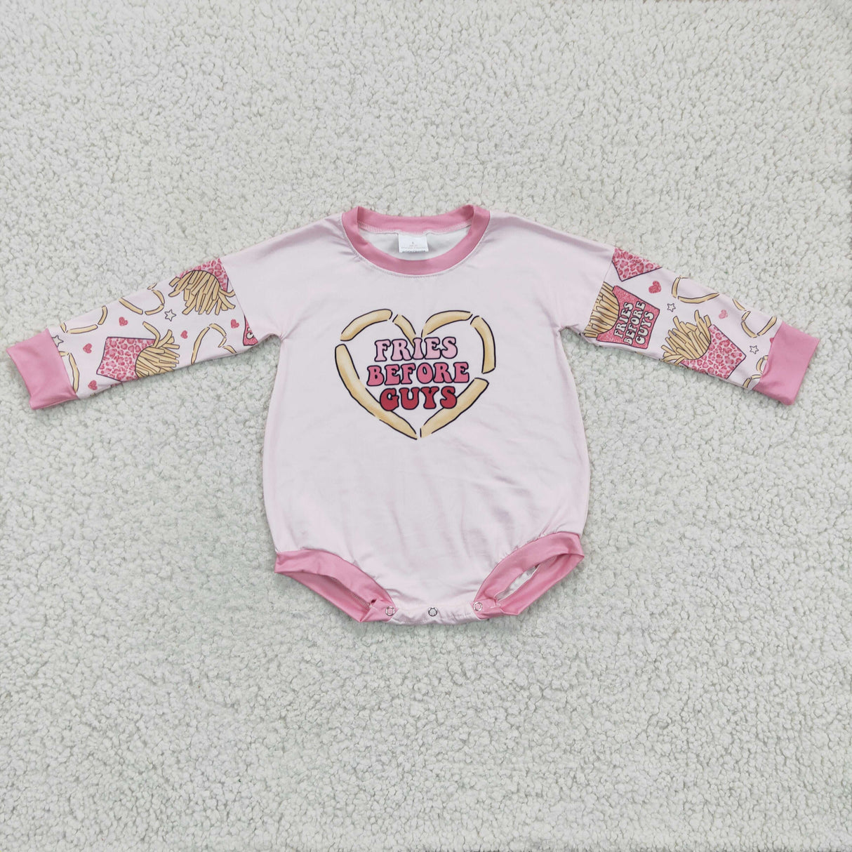 Fries heart pink baby girls Valentine's day romper