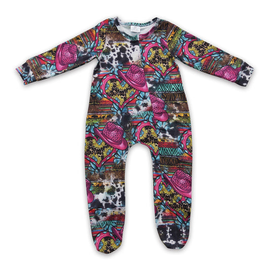 Turquoise sunflower hats baby western zipper footed coverall