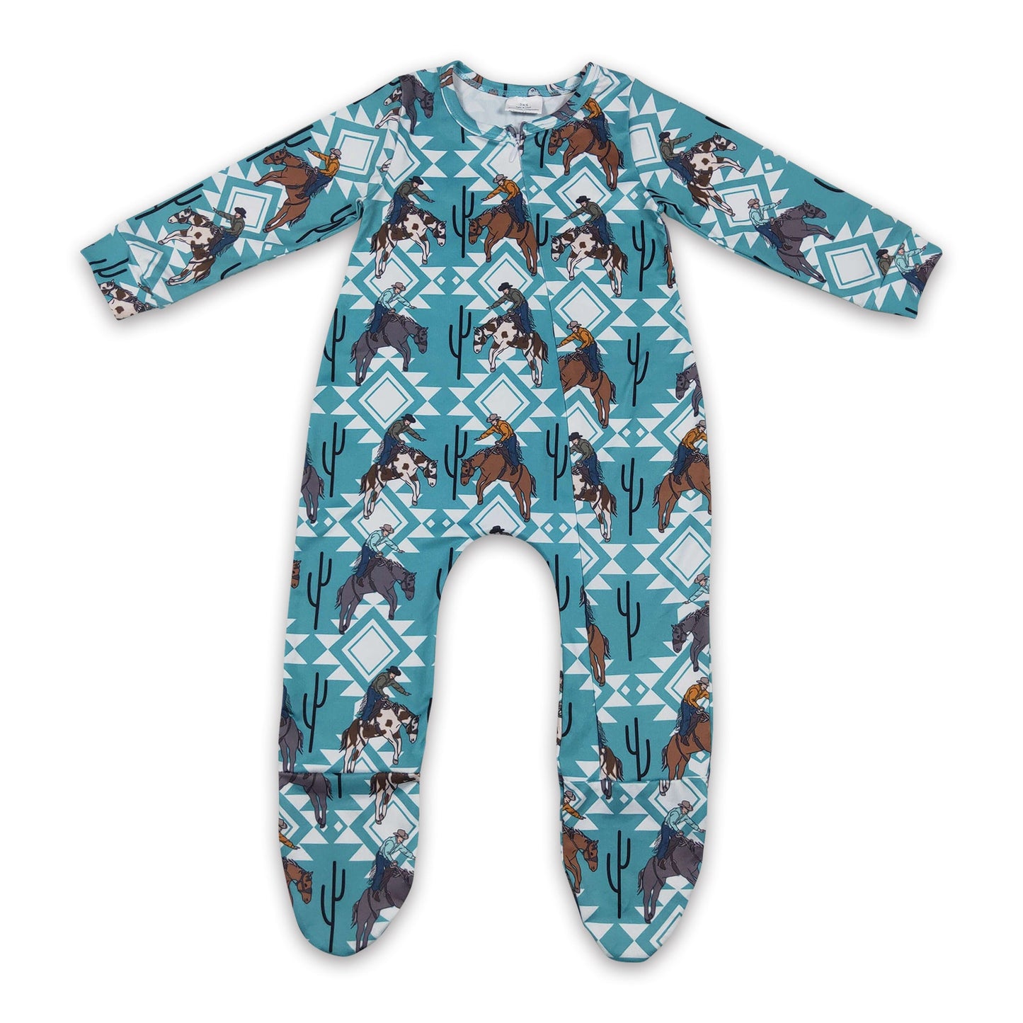 Horse cactus aztec baby kids western footed zipper coveralls