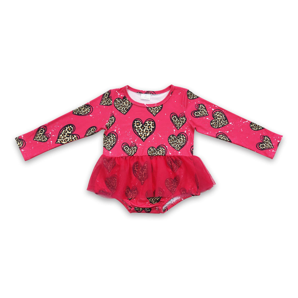 Leopard heart tulle baby girls valentine's romper