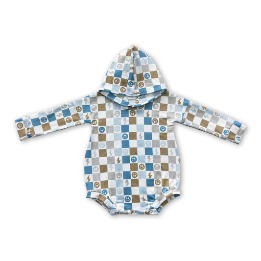 Smile plaid long sleeves hooded baby kids fall romper