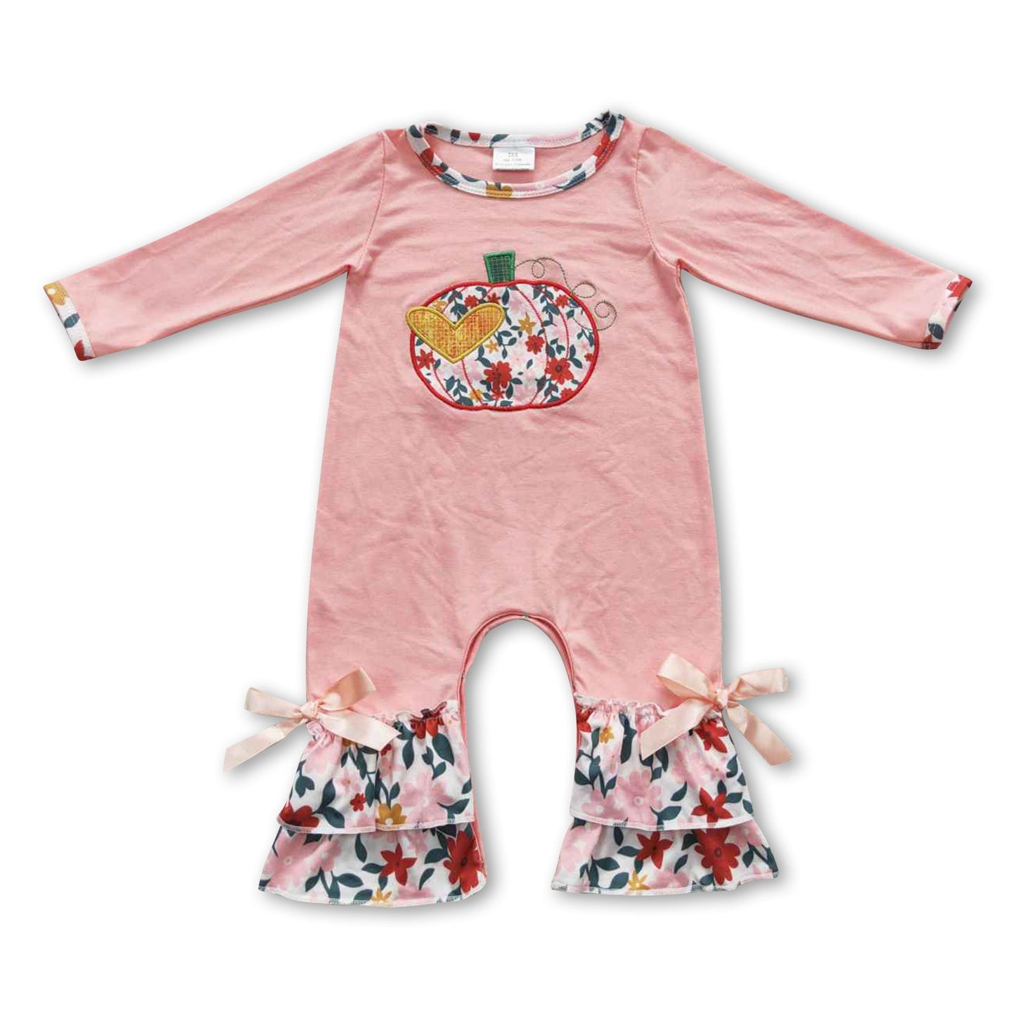 Floral pumpkin long sleeves baby girls fall romper