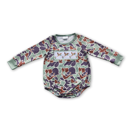 Duck embroidery camo long sleeves baby kids hunting romper