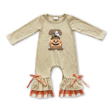 Dog pumpkin baby girls ruffle Halloween romper