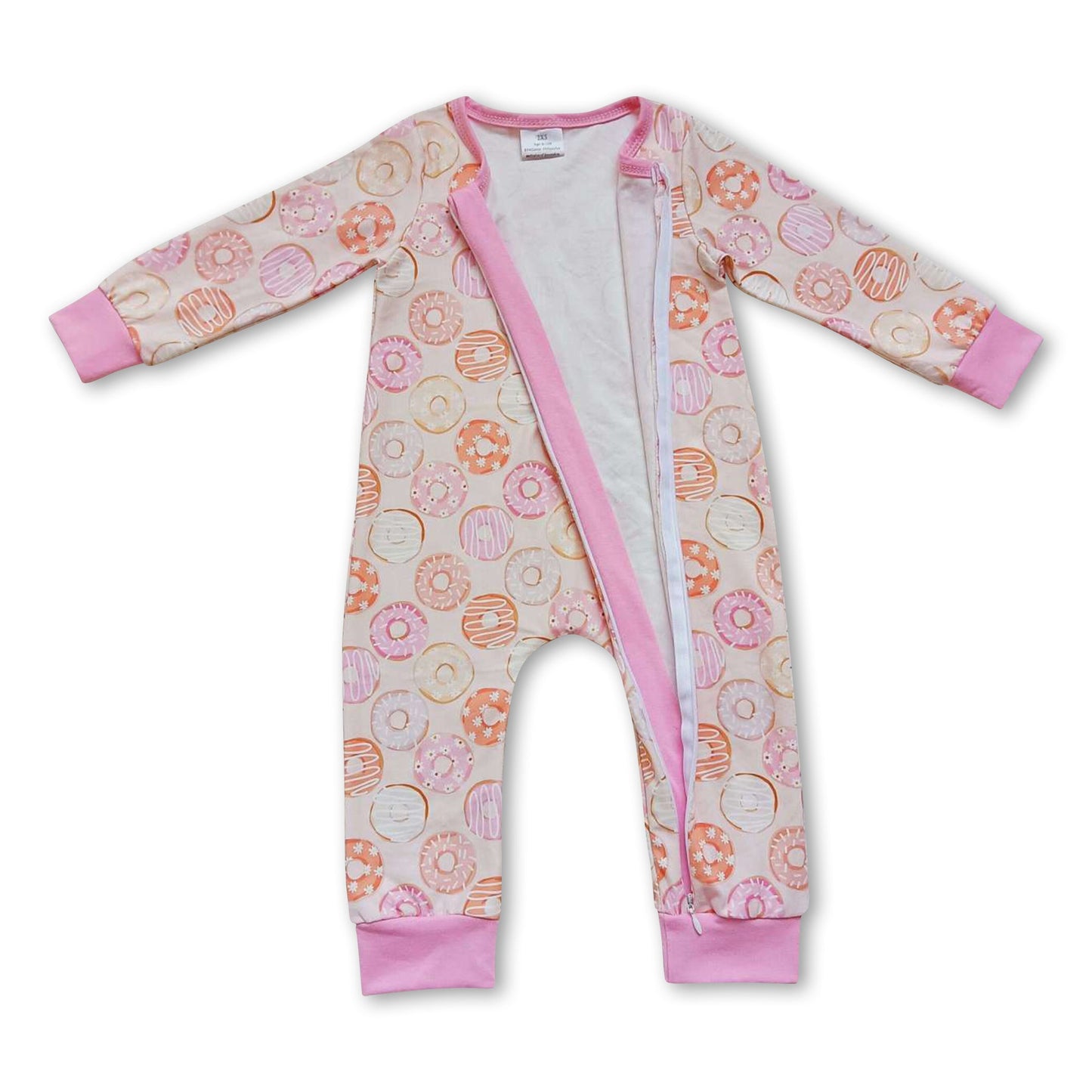 Donuts long sleeves baby girls zipper romper