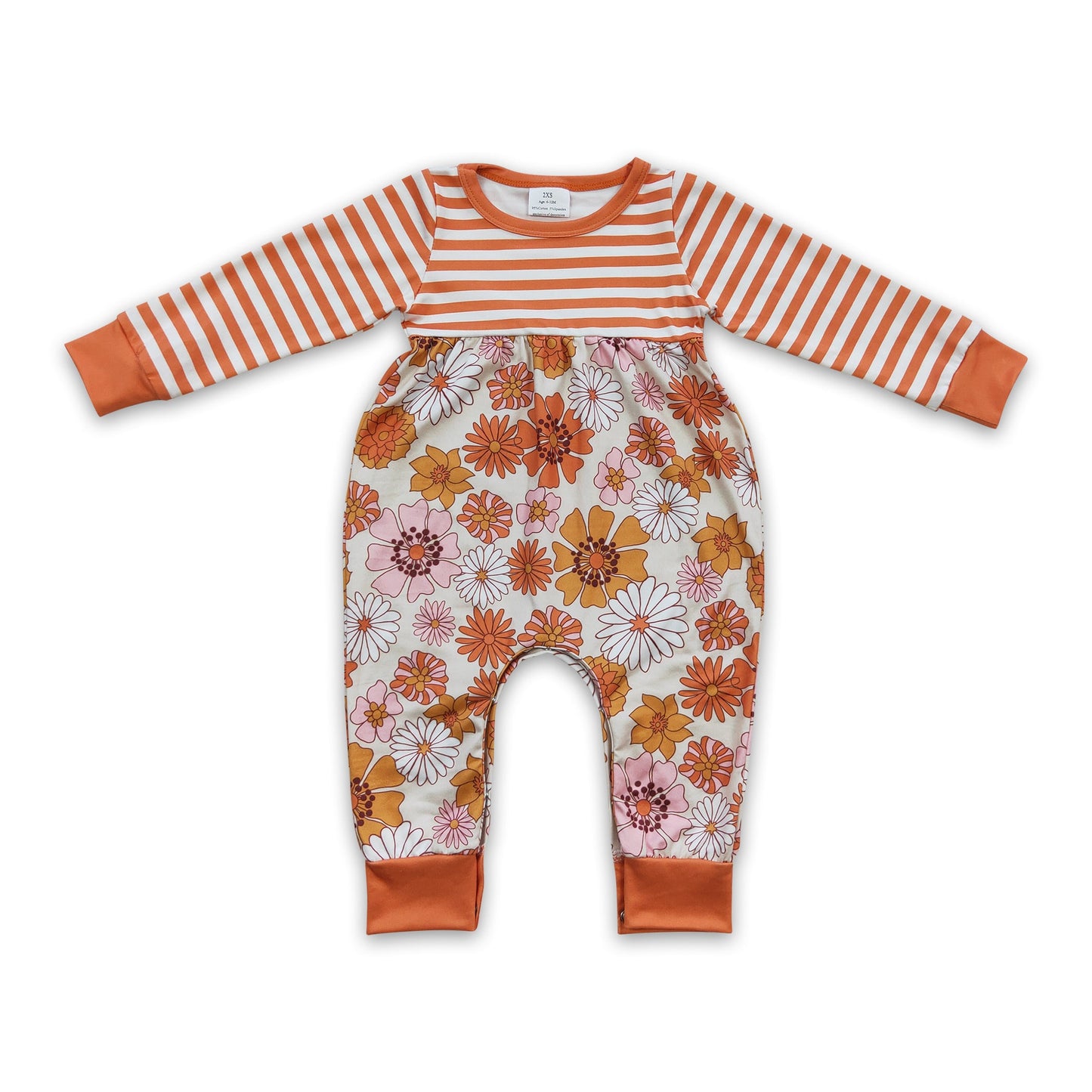 Stripe long sleeves floral baby girls fall romper