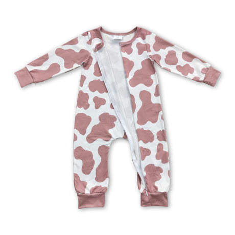 Long sleeves cow print baby kids zipper romper