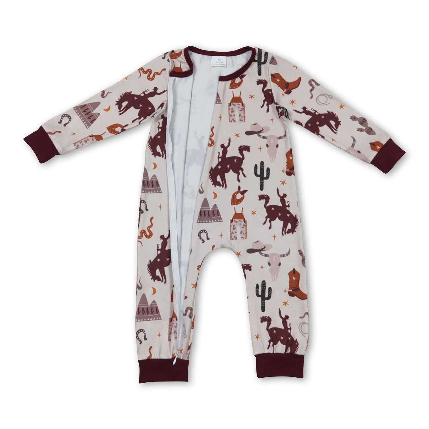 Cactus boots rodeo zipper baby kids western romper