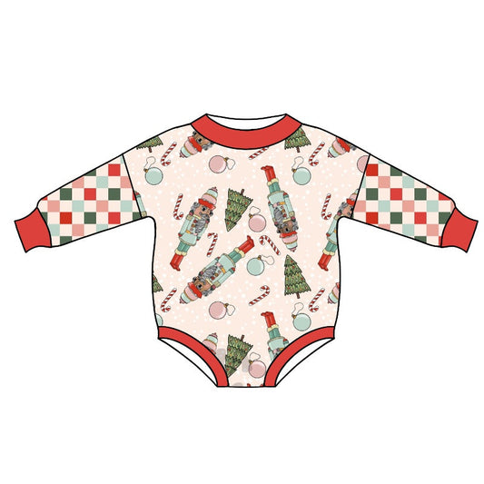 Christmas tree candy cane plaid baby girls romper