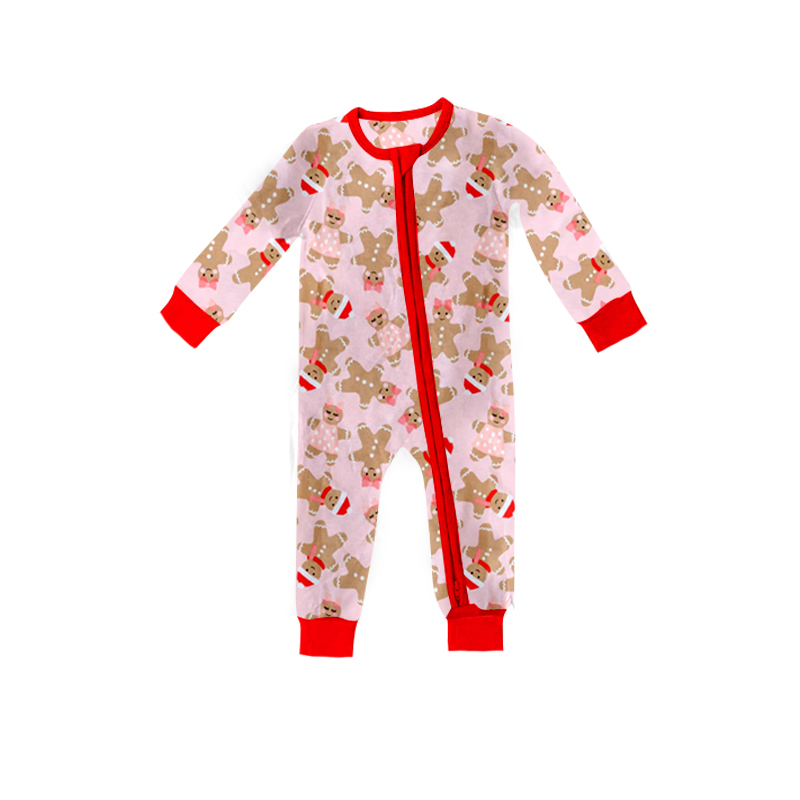 Gingerbread long sleeves zipper baby girls Christmas romper