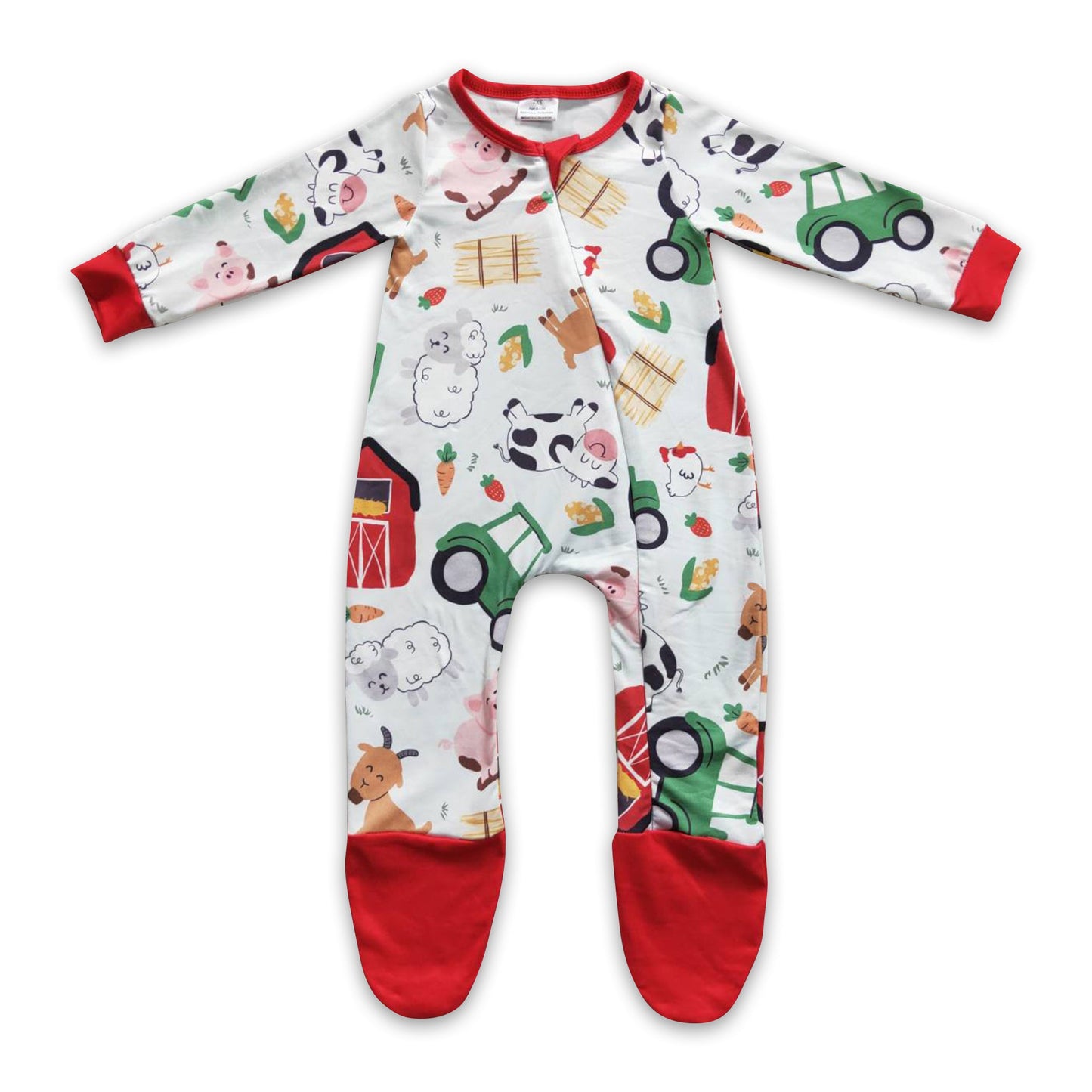 Cow pig sheep chicken baby boy zipper farm romper