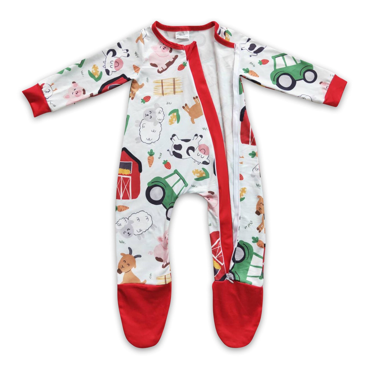 Cow pig sheep chicken baby boy zipper farm romper