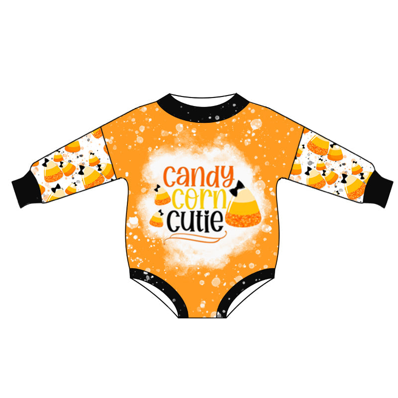 Candy corn cutie long sleeves baby girls Halloween romper