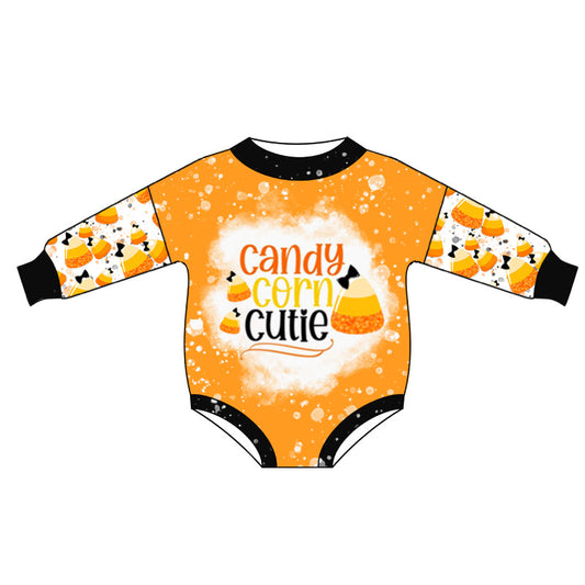 Candy corn cutie long sleeves baby girls Halloween romper