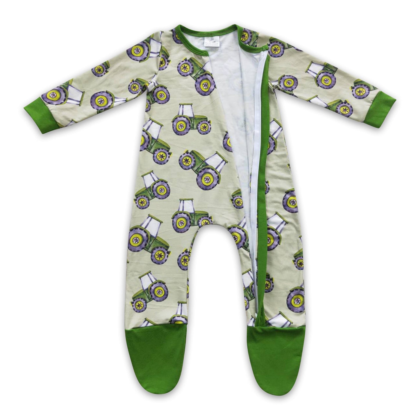 Tractors farm baby boy zipper footed coverall