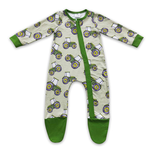 Tractors farm baby boy zipper footed coverall