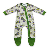 Tractors farm baby boy zipper footed coverall