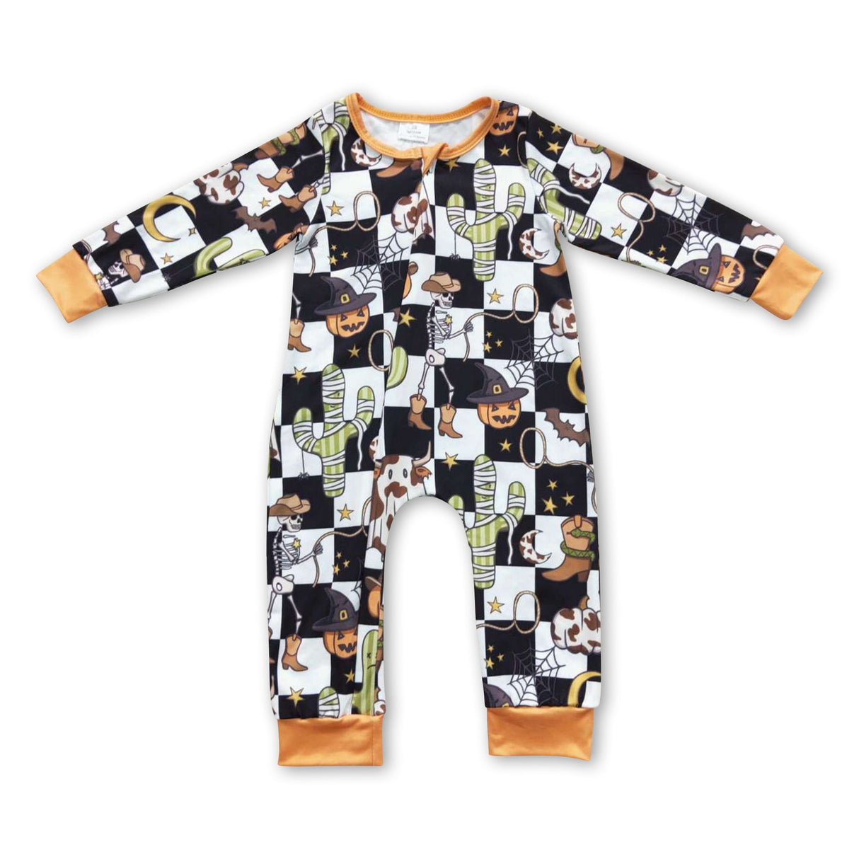Howdy cactus pumpkin baby kids zipper Halloween romper