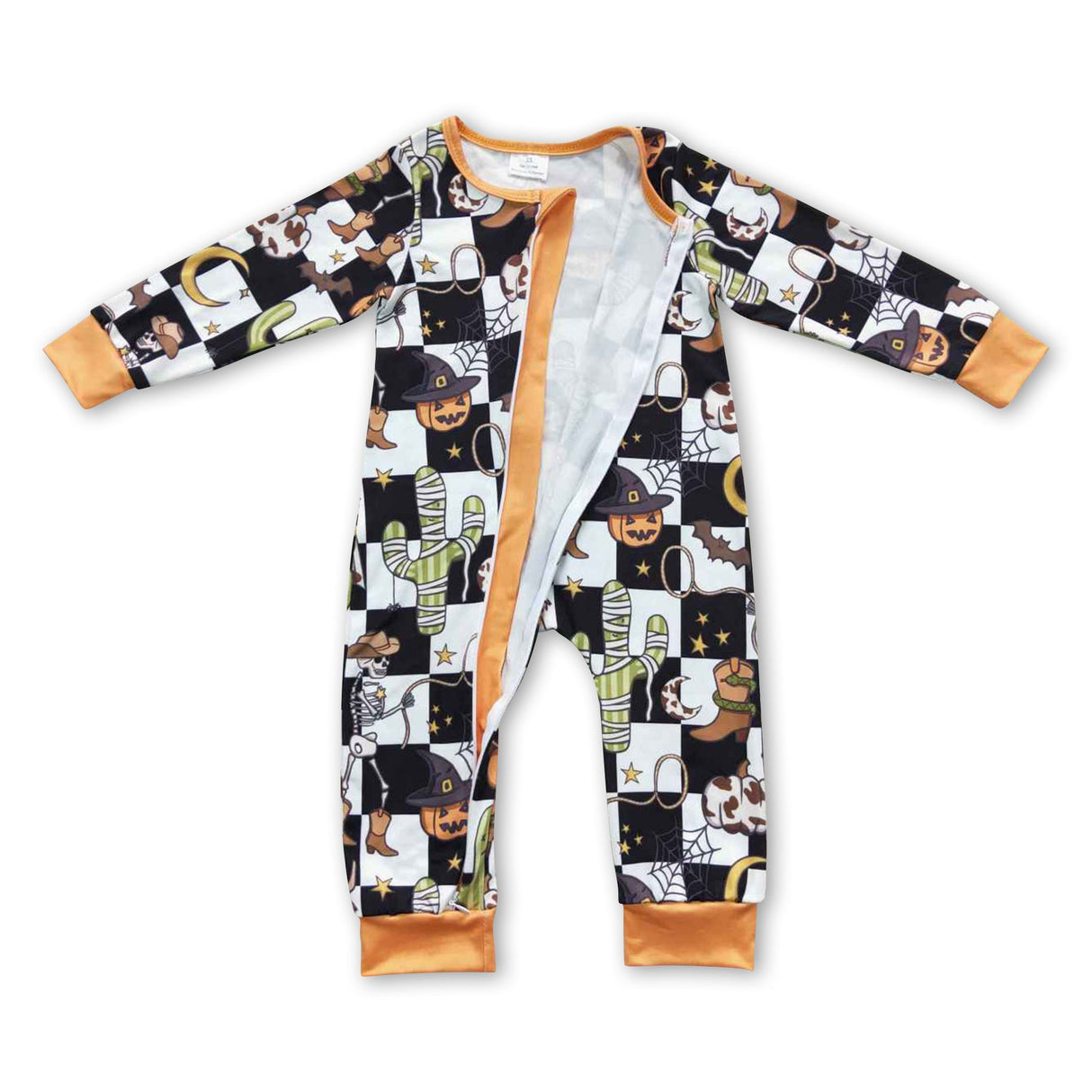 Howdy cactus pumpkin baby kids zipper Halloween romper