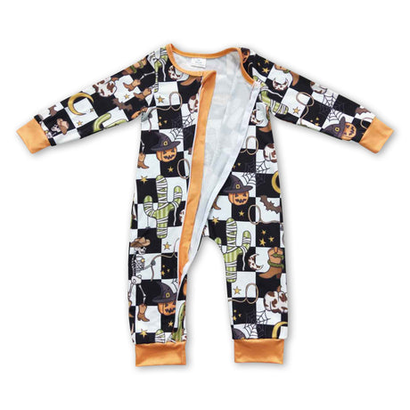 Howdy cactus pumpkin baby kids zipper Halloween romper