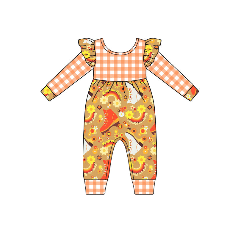 Keep on rollin' roller skates plaid baby girls romper