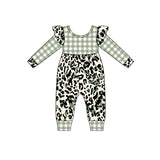 Green plaid leopard long sleeves baby kids romper