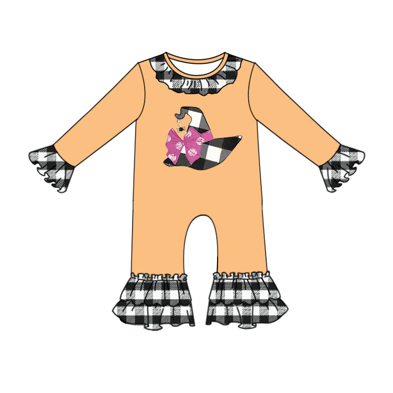 White black hat witches ruffle baby girls Halloween romper